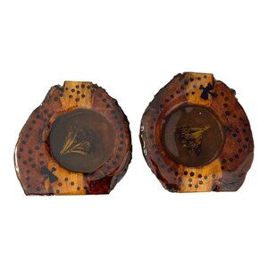 Vintage Wood Resin Botanical Art Pieces Rustic Handmade Nature Decor Pair